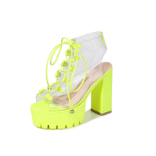 Load image into Gallery viewer, Clear Lace Up 5.1" Open Toe Chunky High Heel Shoes 3 Colors