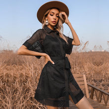 Load image into Gallery viewer, Little Black Mesh Sheer Short Sleeve Dress