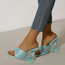 Load image into Gallery viewer, Unique Suede Zircon Embellished 3.5" Transparant High Heel Sandals Shoes