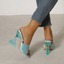 Load image into Gallery viewer, Unique Suede Zircon Embellished 3.5" Transparant High Heel Sandals Shoes