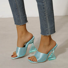 Load image into Gallery viewer, Unique Suede Zircon Embellished 3.5" Transparant High Heel Sandals Shoes