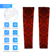 Load image into Gallery viewer, Dark Red Damask UV Protection Ice Arm Sleeves