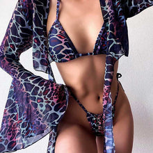 Load image into Gallery viewer, Dark Leopard Print Triangle String Bikini Bathing Suit and Smock Coverup