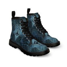 Load image into Gallery viewer, Women's Emerald Green Snakeskin Canvas Boots, Sizes 6.5-11, Boho Chic, Combat Boots, Bohemian Boots, Ankle Boots, Casual Boots, Custom Boots