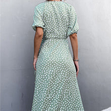Load image into Gallery viewer, Retro V Neck Stone Flower Cross Split Dress