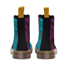 Load image into Gallery viewer, Women's Turquoise Raspberry Canvas Boots, Sizes 6.5-11, Stylish Unique Boots, Cool Alternative Styles, Edgy Rock Style, Fashionable Boots