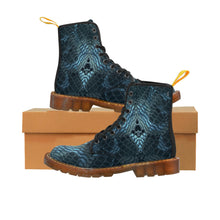Load image into Gallery viewer, Women's Emerald Green Snakeskin Canvas Boots, Sizes 6.5-11, Boho Chic, Combat Boots, Bohemian Boots, Ankle Boots, Casual Boots, Custom Boots