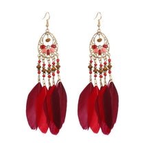 Load image into Gallery viewer, Red Feathers + Beaded Tassel