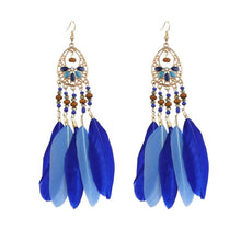 Load image into Gallery viewer, Blue Feathers + Beaded Tassel