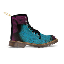 Load image into Gallery viewer, Women's Turquoise Raspberry Canvas Boots, Sizes 6.5-11, Stylish Unique Boots, Cool Alternative Styles, Edgy Rock Style, Fashionable Boots
