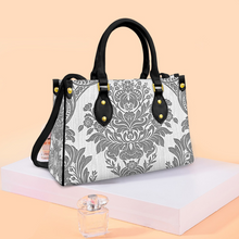 Load image into Gallery viewer, Women's Vegan Leather Grey Damask Pattern Handbag Custom Bag
