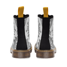 Load image into Gallery viewer, Womens Grey Damask Flower Canvas Boots, Sizes 6.5-11, Boho Chic, Combat Boots, Bohemian Boots, Ankle Boots, Casual Boots, Custom Boots