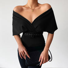 Load image into Gallery viewer, Off Shoulder Shawl Collar Shirt with Waist Strap