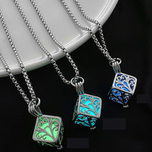 Load image into Gallery viewer, Tree of Life Cube Pendant with Luminous Fluorite Stone and Choice of Chain Length