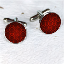 Load image into Gallery viewer, Dark Red Damask Cufflinks Tuxedo Studs