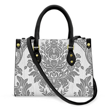 Load image into Gallery viewer, Women's Vegan Leather Grey Damask Pattern Handbag Custom Bag