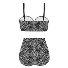 Load image into Gallery viewer, Black Lace Design High Waist Bikini Suspender Two Piece Swimsuit
