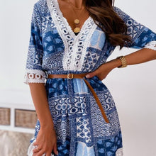 Load image into Gallery viewer, Bohemian Patchwork Shirtwaist Dress with Lace Hem