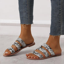 Load image into Gallery viewer, Snakeskin Open Toe and Back Slide Sandals Shoes