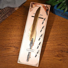Load image into Gallery viewer, Unique Silver and Gold Feather Pen + 5Pcs Nibs 3 More Color Choices