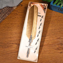 Load image into Gallery viewer, Unique Silver and Gold Feather Pen + 5Pcs Nibs 3 More Color Choices
