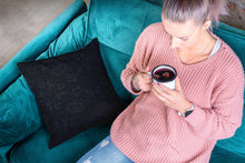 Load image into Gallery viewer, Unique Faux Suede Throw Pillow Black Beauty, Pillow Included, Beautiful Decorative Faux Suede Cushions, Unique Luxury Cushions, 4 Sizes