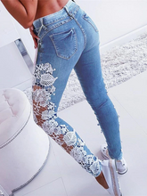 Load image into Gallery viewer, Black or White Lace Floral Crochet Side Panel Hollow-Out Skinny Jeans S-3XL