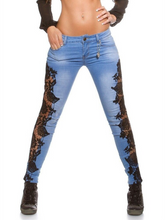 Load image into Gallery viewer, Black or White Lace Floral Crochet Side Panel Hollow-Out Skinny Jeans S-3XL