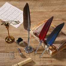 Load image into Gallery viewer, Natural Goose Feather Calligraphy Pen + Ink + Wax Seal + Holder + 5 Tips Set
