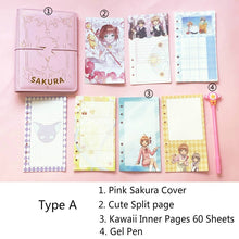 Load image into Gallery viewer, Beautiful Japanese Pink Sakura Loose-leaf Diary Deluxe Set Notebook Kawaii Travel Journal Handbook Spiral A6 Daily Planner Organizer Bullet Pink Journal