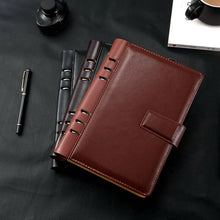 Load image into Gallery viewer, A5 A6 Business Black or Brown Leather Company Notebook Office Supplies 6 Ring Binder Journals Planner
