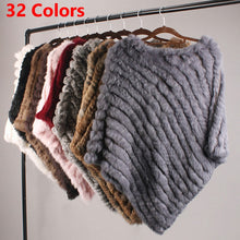 Load image into Gallery viewer, Genuine Rabbit Fur Knit Poncho Knitted Natural Fur Shawl Fashion Wrap Lady Scarf Natural Fur Cape