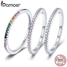 Load image into Gallery viewer, BAMOER 925 Sterling Silver CZ Simulated Diamond Stackable Rings Black White Gold Pink Rainbow Rose Gold Bands for Women