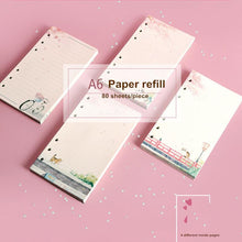 Load image into Gallery viewer, A6 Refill Pages 80 Sheets Kawaii Sakura And Cat A6 Loose Leaf Notebook Refill 6 Ring Spiral Binder Inner Pages Line Grid Blank Dot