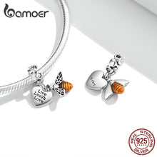 Load image into Gallery viewer, Bamoer 925 Sterling Silver Family Maternal Love Baby Feet Mom Heart Charms Pendants for Bracelet Bangle DIY Jewelry