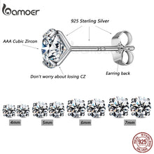 Load image into Gallery viewer, Bamoer Cubic Zirconia Stud Earrings 925 Sterling Silver Platinum Plated Hypoallergenic Earrings Gold Black Silver Rose Gold 4mm 5mm 6mm 7mm
