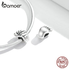 Load image into Gallery viewer, Bamoer 925 Sterling Silver Family Maternal Love Baby Feet Mom Heart Charms Pendants for Bracelet Bangle DIY Jewelry
