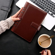 Load image into Gallery viewer, A5 A6 Business Black or Brown Leather Company Notebook Office Supplies 6 Ring Binder Journals Planner