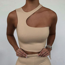 Load image into Gallery viewer, Cut Out Sexy Crop Top Off Shoulder Short Tops Women Irregular Summer Tops Orange Black Khaki Green S-XL