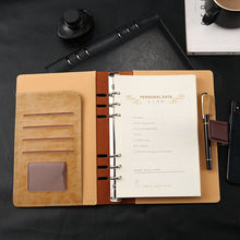 Load image into Gallery viewer, A5 A6 Business Black or Brown Leather Company Notebook Office Supplies 6 Ring Binder Journals Planner