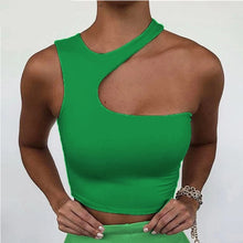 Load image into Gallery viewer, Cut Out Sexy Crop Top Off Shoulder Short Tops Women Irregular Summer Tops Orange Black Khaki Green S-XL