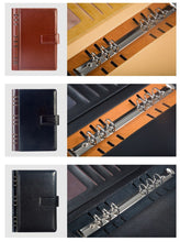 Load image into Gallery viewer, A5 A6 Business Black or Brown Leather Company Notebook Office Supplies 6 Ring Binder Journals Planner