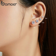 Load image into Gallery viewer, Bamoer Cubic Zirconia Stud Earrings 925 Sterling Silver Platinum Plated Hypoallergenic Earrings Gold Black Silver Rose Gold 4mm 5mm 6mm 7mm