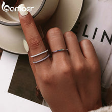 Load image into Gallery viewer, BAMOER 925 Sterling Silver CZ Simulated Diamond Stackable Rings Black White Gold Pink Rainbow Rose Gold Bands for Women