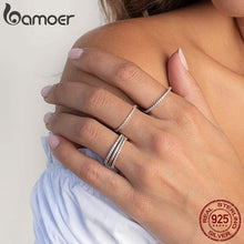 Load image into Gallery viewer, BAMOER 925 Sterling Silver CZ Simulated Diamond Stackable Rings Black White Gold Pink Rainbow Rose Gold Bands for Women