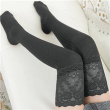 Load image into Gallery viewer, Crochet Knitted Stockings with Lace Trim Legging Long Socks
