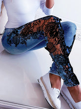 Load image into Gallery viewer, Black or White Lace Floral Crochet Side Panel Hollow-Out Skinny Jeans S-3XL