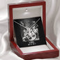Zodiac Sign Cards Alluring Ribbon Drop Pendant Cable Chain Necklace with Luxury Mahogany Box w/LED