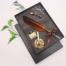 Load image into Gallery viewer, Natural Goose Feather Calligraphy Pen + Ink + Wax Seal + Holder + 5 Tips Set