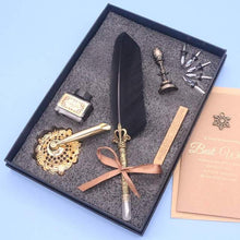 Load image into Gallery viewer, Natural Goose Feather Calligraphy Pen + Ink + Wax Seal + Holder + 5 Tips Set